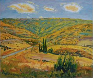 Pastures near Roxburgh, 2008, oil on canvas panel (51x61)