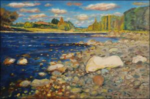 The Whanganui River in Taumarunui, 2008, oil on canvas panel (51x76)