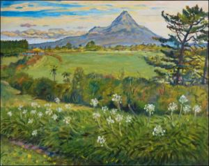 Sopka Mount Taranaki, 2008, olej na lepence (61x76)