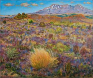 Sopka Ruapehu, 2008, olej na lepence (51x61)